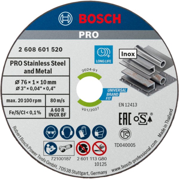 Фото - Круг відрізний по металу Bosch Expert for Inox 76х10х1мм 5 шт. (2.608.601.520)