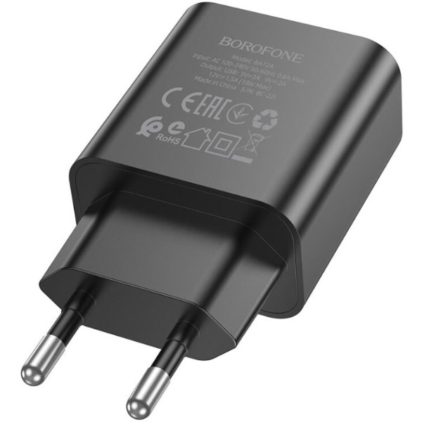 Фото - Мережевий зарядний пристрій BOROFONE BA72A QC3.0 Black (6974443388541)