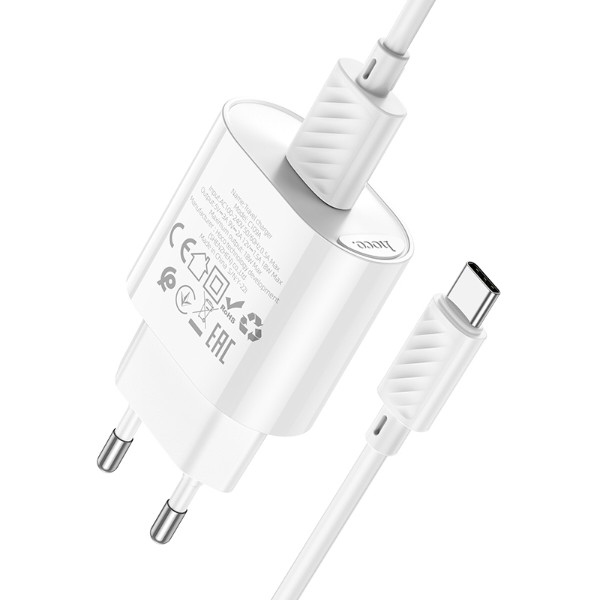 Фото - Сетевое зарядное устройство HOCO C109A Fighter single port QC3.0 charger set Type-C White (6931474784834)