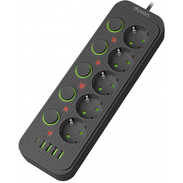 Фото - Мережевий фільтр Dyxon 5+4 USB-A+USB-C (PD)+5 Power switch 2m Black (DXN-MFP-54PD2MB)