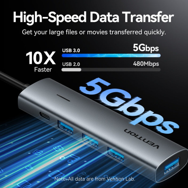 Фото - Хаб USB Vention USB 3.0 Type-C 4xUSB 3.0/1xUSB-C (TGZHB)