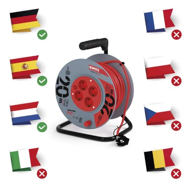 Фото - Удлинитель 220В EMOS на катушке с ж/к 4гн.сер. 20м P09220 3*1,0