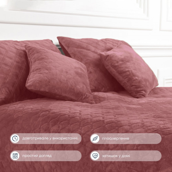 Фото - Покрывало двуспальное ТЕП Velour 220х240 см Mesa rose/Ромб круглый (4-00517_22726)
