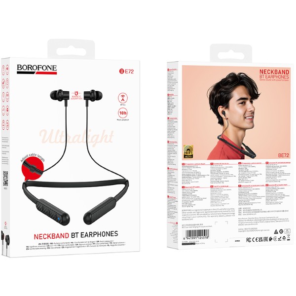 Фото - Наушники вкладыши беспроводные BOROFONE BE72 Sun neck hanging BT earphones Black (6941991124518)