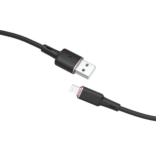Фото - Кабель AceFast C2-02 USB to iP 2.4A, 1.2m silicone, zinc connectors Black (AFC2-02B)