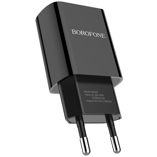 Фото - Мережевий зарядний пристрій BOROFONE BA20A Sharp single port charger 10.5W Black (6931474702081)