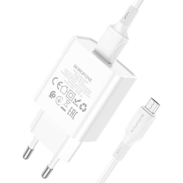 Фото - Сетевое зарядное устройство BOROFONE BA74A Aspirer single port charger set(Micro) White (6974443388664)