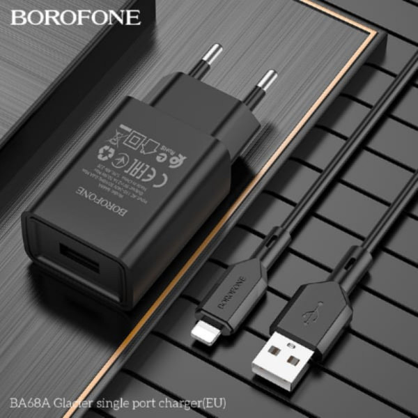 Фото - Мережевий зарядний пристрій BOROFONE BA68A Glacier single port charger 10.5W Black (6974443385663)
