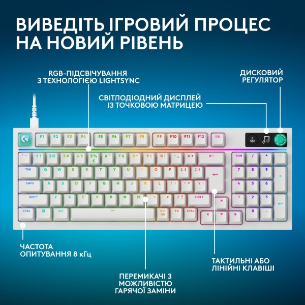 Фото - Клавіатура дротова ігрова Logitech G316 X 98 White Tactile (920-014231)