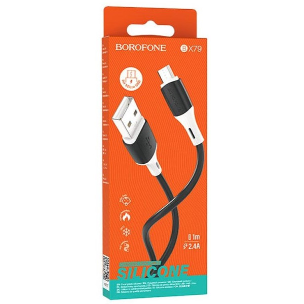 Фото - Кабель синхронизации данных BOROFONE BX79 USB to Micro 2.4A, 1m Black (6974443384765)