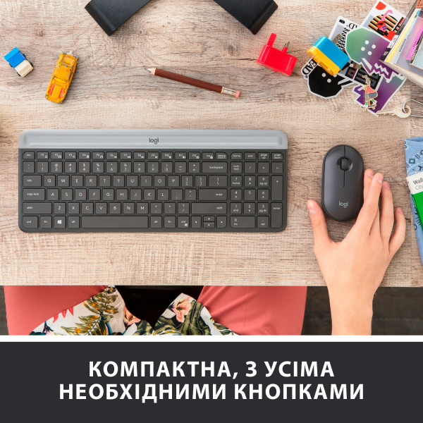 Фото - Клавиатура+мышь беспроводная Logitech MK470 Slim Wireless Graphite UA (920-009204)