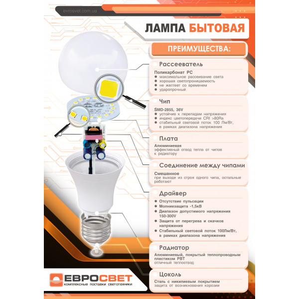 Фото - Лампочка світлодіодна Євросвітло 12Вт 4200К A-12-4200-27 Е27 3 шт. (000056872)