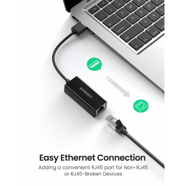 Фото - Переходник USB- RJ-45 UGREEN CR110 USB 2.0-Ethernet RJ45 10/100 Mb Black (20254)