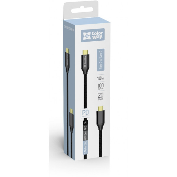 Фото - Кабель Colorway Type-C - Type-C USB3.2 (20Gbps 4K PD100W) Gen2 5А 1м черный (CW-CBPDCC062-BK)