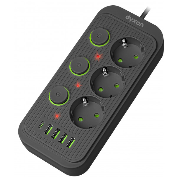 Фото - Мережевий фільтр Dyxon 3+4 USB-A+USB-C (PD)+3 Power switch 2m Black (DXN-MFP-34PD2MB)