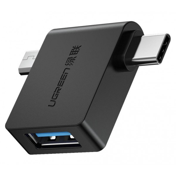 Фото - Перехідник UGREEN 2 in 1 Adapter microUSB Male + USB Type-C Male to USB 3.0 Female OTG Black (30453)