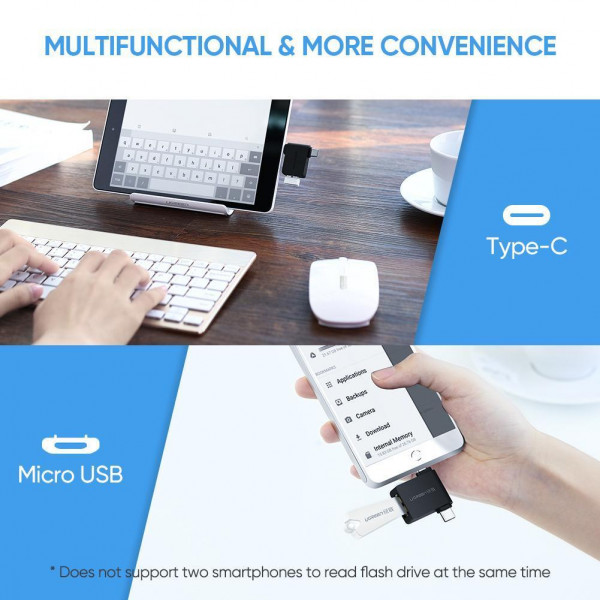 Фото - Перехідник UGREEN 2 in 1 Adapter microUSB Male + USB Type-C Male to USB 3.0 Female OTG Black (30453)