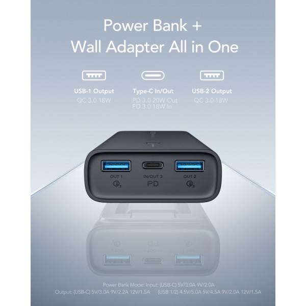Фото - Батарея мобільна Veger ACE100 Built-in EU Plug 10000mAh Quick Charge PD20W W1146 (1283126559143)
