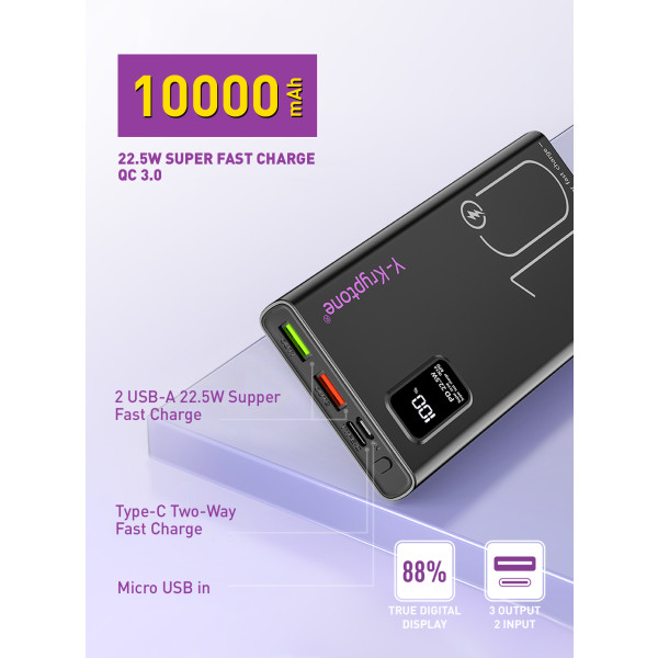 Фото - Батарея мобильная Y-Kryptone GT-19 10000 mAh QC3.0 22.5W Fast Charge White (YK-GT19-WH)