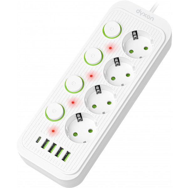 Фото - Мережевий фільтр Dyxon 4+4 USB-A+USB-C (PD)+4 Power switch 2m White (DXN-MFP-44PD2MW)