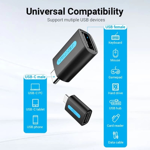 Фото - Переходник Vention USB 2.0 Type-C - USB AF (OTG) Black PVC (CDTB0)