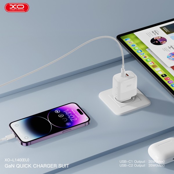 Фото - Мережевий зарядний пристрій XO L140 - 35W PD Dual port USB-C (L140_White)