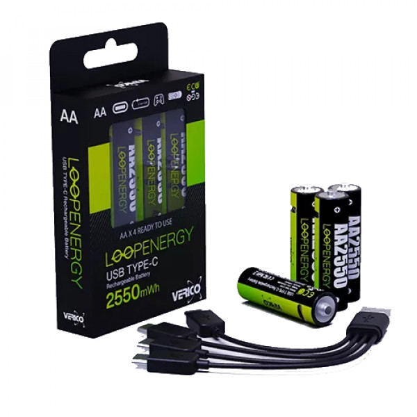 Фото - Акумулятор тип AA Verico USB Type-C 1700mAh Li-ion 4 шт. (1UDBT-A1WEAC-NN)