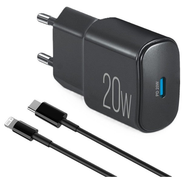 Фото - Мережевий зарядний пристрій Brevia ePower PD20W + Cable USB-C to Lightning 1m (45020CLB)