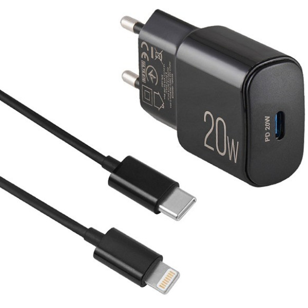 Фото - Мережевий зарядний пристрій Brevia ePower PD20W + Cable USB-C to Lightning 1m (45020CLB)
