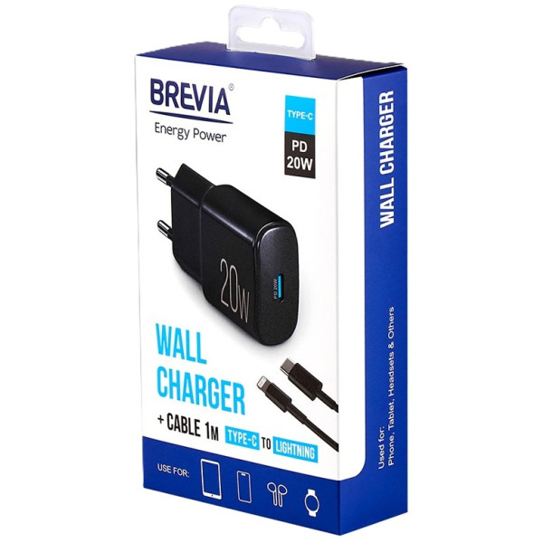 Фото - Мережевий зарядний пристрій Brevia ePower PD20W + Cable USB-C to Lightning 1m (45020CLB)