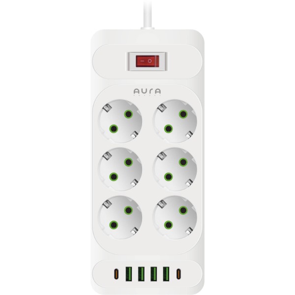 Фото - Сетевой фильтр Aura Energy 6+4 USB-A + 2 USB-C (PD) 2M White (AUEMFP64PD2MW)
