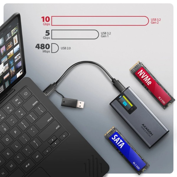 Фото - Зовнішня кишеня AXAGON USB-C 10Gbps - M.2 NVMe & SATA SSD DISPLAY box (EEM2-SD2)