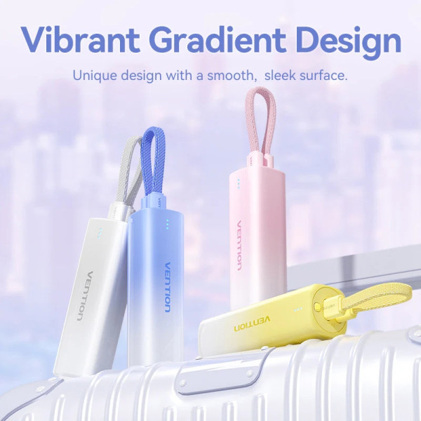 Фото - Батарея мобильная Vention 5000mAh 20W PD, USB-C In/Out, Lightning In/Out, with cable, Gradient Yellow (FHWY0)