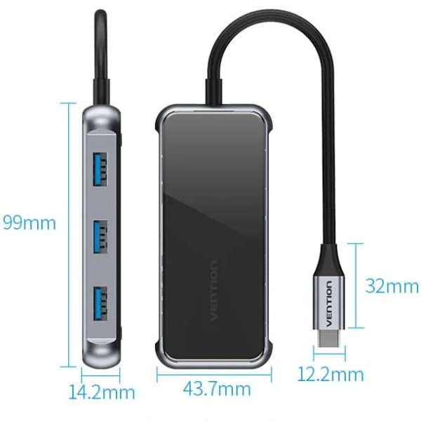 Фото - Хаб USB Vention USB 3.1 Type-C HDMI 4K60Hz/USB 3.0х3/RJ45/PD 87W (TFFHB)