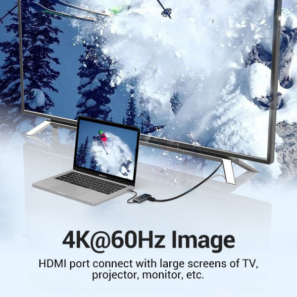Фото - Хаб USB Vention USB 3.1 Type-C HDMI 4K60Hz/USB 3.0х3/RJ45/PD 87W (TFFHB)