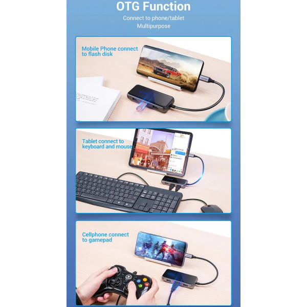 Фото - Хаб USB Vention USB 3.1 Type-C HDMI 4K60Hz/USB 3.0х3/RJ45/PD 87W (TFFHB)