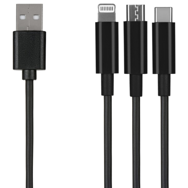 Фото - Кабель 2E USB 3 in 1 Micro/Lightning/Type C 5V/2.4A 1.2m Black (2E-CCMTLAB-BL)