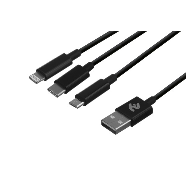 Фото - Кабель 2E USB 3 in 1 Micro/Lightning/Type C 5V/2.4A 1.2m Black (2E-CCMTLAB-BL)
