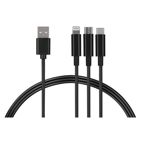 Фото - Кабель 2E USB 3 in 1 Micro/Lightning/Type C 5V/2.4A 1.2m Black (2E-CCMTLAB-BL)