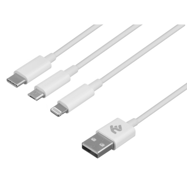 Фото - Кабель 2E USB 3 in 1 Micro/Lightning/Type C 5V/2.4A 1.2m White (2E-CCMTLAB-WT)