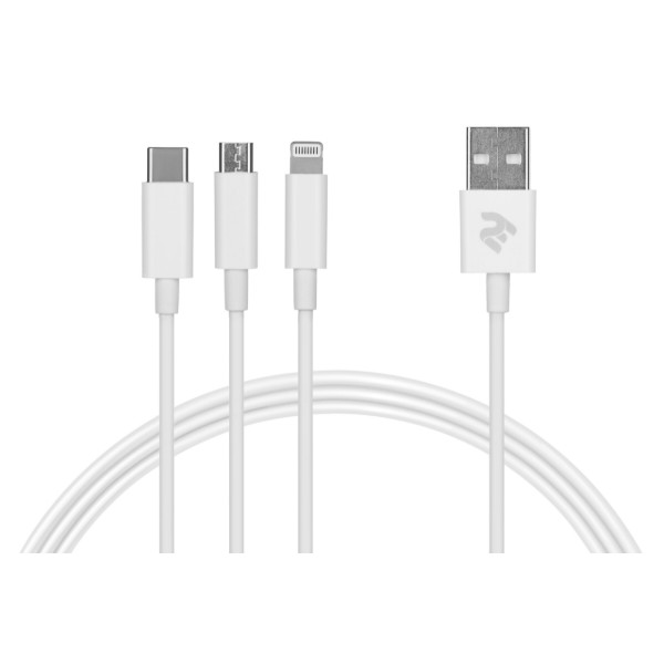 Фото - Кабель 2E USB 3 in 1 Micro/Lightning/Type C 5V/2.4A 1.2m White (2E-CCMTLAB-WT)