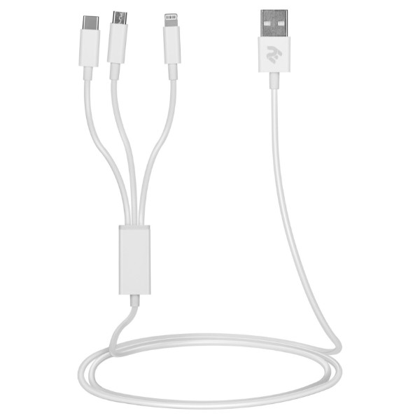 Фото - Кабель 2E USB 3 in 1 Micro/Lightning/Type C 5V/2.4A 1.2m White (2E-CCMTLAB-WT)