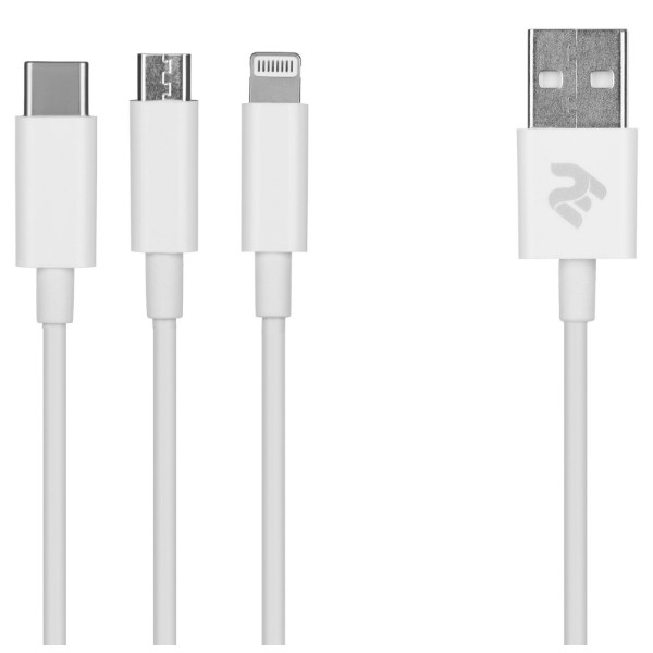 Фото - Кабель 2E USB 3 in 1 Micro/Lightning/Type C 5V/2.4A 1.2m White (2E-CCMTLAB-WT)