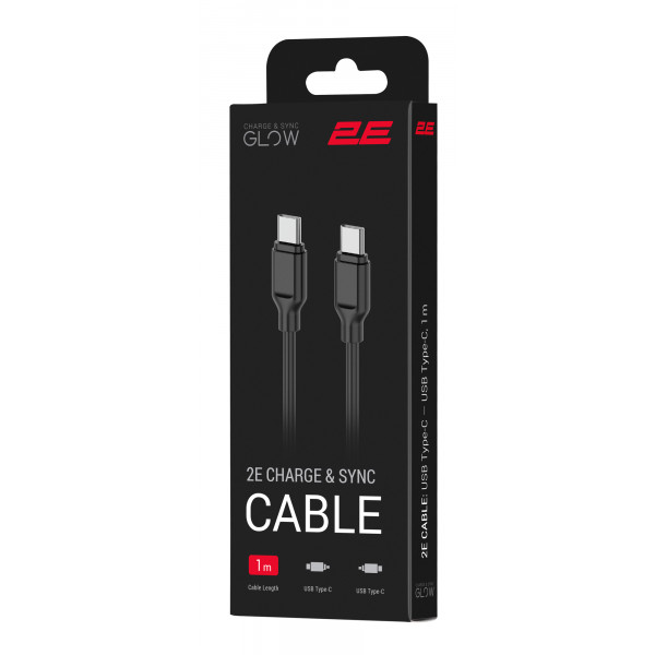 Фото - Кабель синхронізації даних 2E USB-C - USB-C Glow 60W 1 m Black (2E-CCCC-BL)
