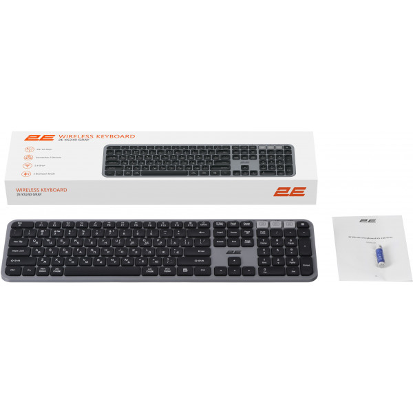 Фото - Клавіатура бездротова 2E KS240 WL/BT, EN/UK Gray/Black (2E-KS240WG_UA)