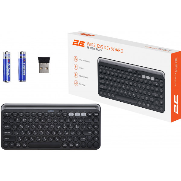 Фото - Клавіатура бездротова 2E KS250 WL/BT, EN/UK Black/Gray (2E-KS250WBK_UA)