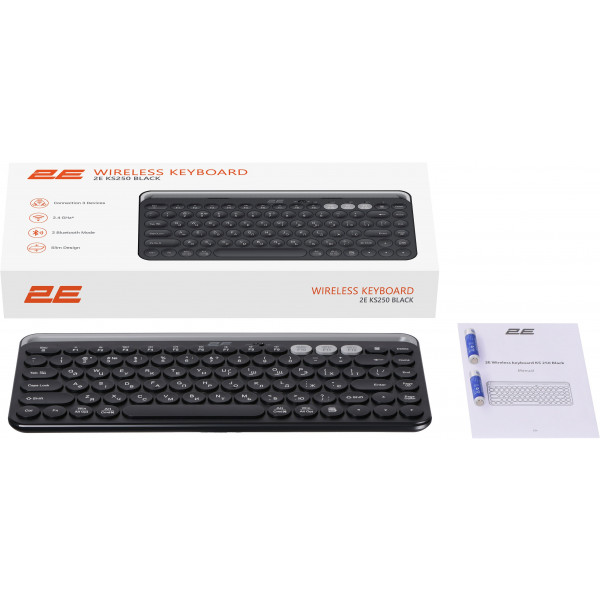 Фото - Клавіатура бездротова 2E KS250 WL/BT, EN/UK Black/Gray (2E-KS250WBK_UA)