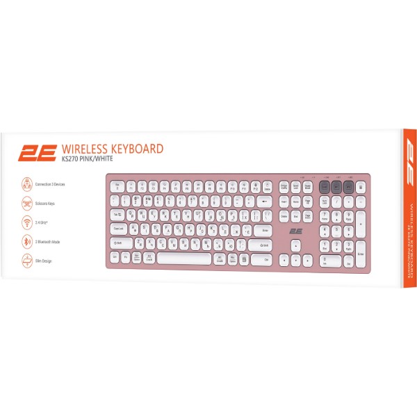 Фото - Клавиатура беспроводная 2E KS270 WL/BT EN/UK Pink/White (2E-KS270WBPN_UA)