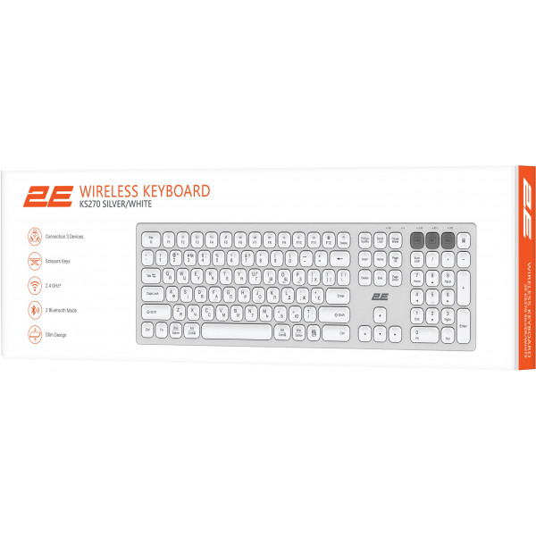 Фото - Клавиатура беспроводная 2E KS270 WL/BT EN/UK Silver/White (2E-KS270WBWH_UA)
