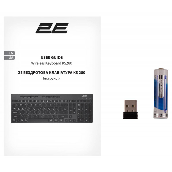 Фото - Клавіатура бездротова 2E KS280 WL/BT, EN/UK Silent Black-Grey (2E-KS280WBGR_UA)